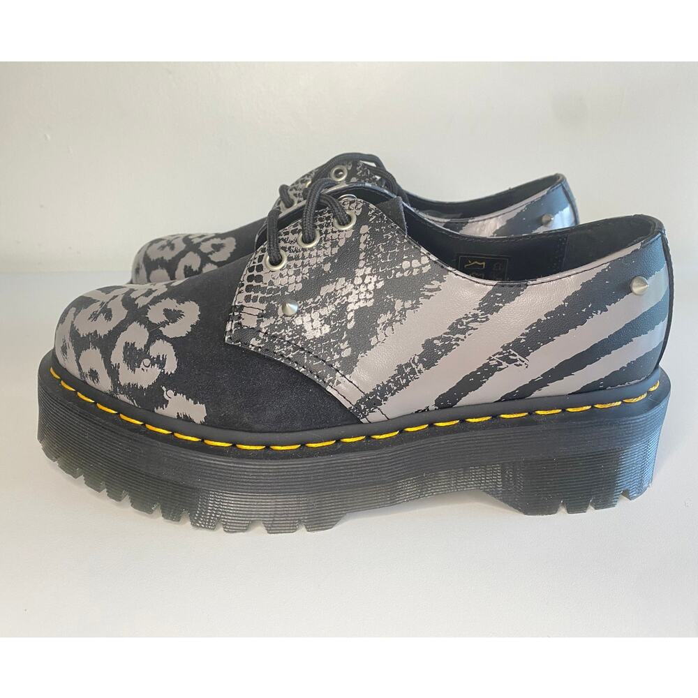 DR MARTENS 1461 Quad Animal Clash Studded Platform Shoe Size W9 M8 Black Gray - Picture 3 of 12